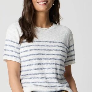NWT J Crew White and Blue Striped Short Sleeve Sweater